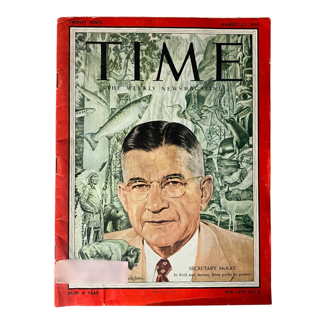 Vintage Time Magazine August 23, 1954 featuring Secretary Douglas McKay on the cover, showcasing mid-20th-century American culture and politics.