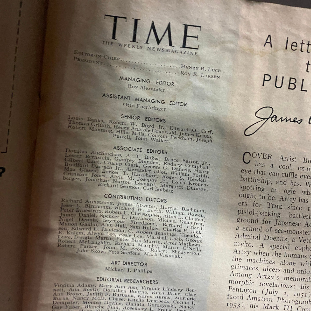 VTG Time Magazine June 24, 1957 Vol 69 No. 25 titled 'Monster Machines', featuring editorial team and contributors list inside the magazine.