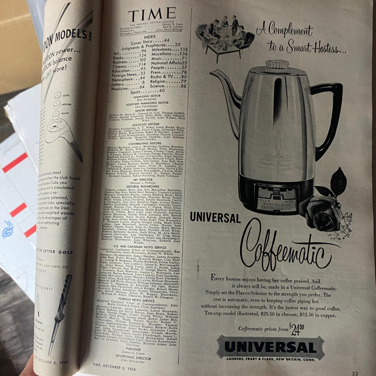 Vintage Time Magazine December 6, 1954 Vol 64 No. 23 Brazil's Cafe Filho