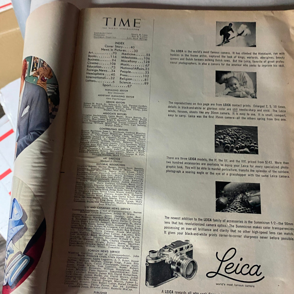 Interior page of VTG Time Magazine September 14, 1953, Vol 62 No. 11 featuring the index and articles, showcasing the magazine's historic content.