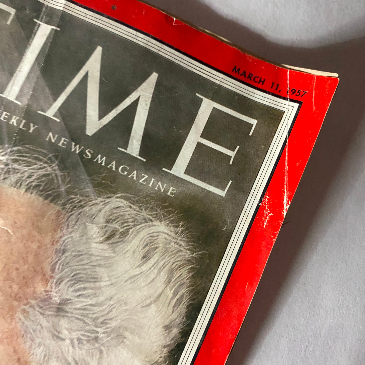Close-up of the top section of the March 11, 1957, Time Magazine, highlighting the date and publication details alongside the portrait of Israel's David Ben-Gurion.
