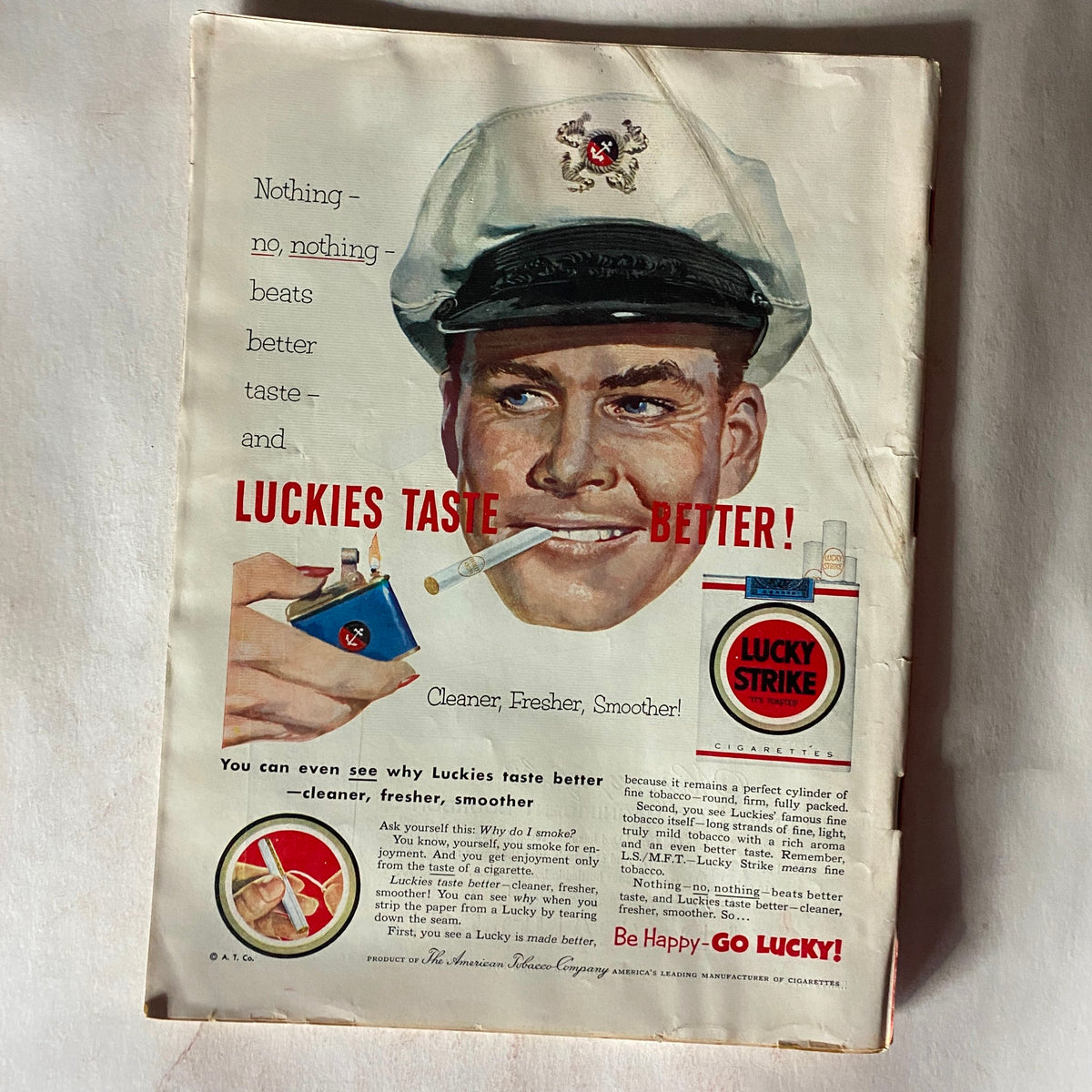 Back cover advertisement from the VTG Time Magazine June 1, 1953, featuring a vintage Lucky Strike cigarettes ad with a smiling sailor, illustrating marketing trends of the era.