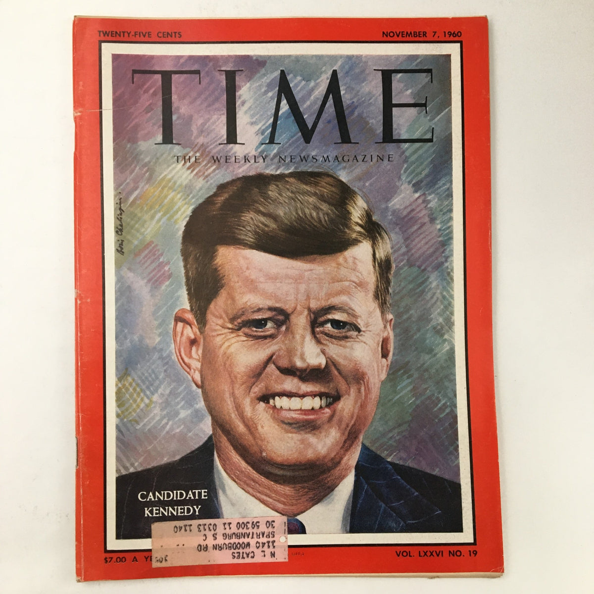 Cover of Time Magazine from November 7, 1960, featuring Candidate John F. Kennedy, highlighting his candidacy during the presidential race.