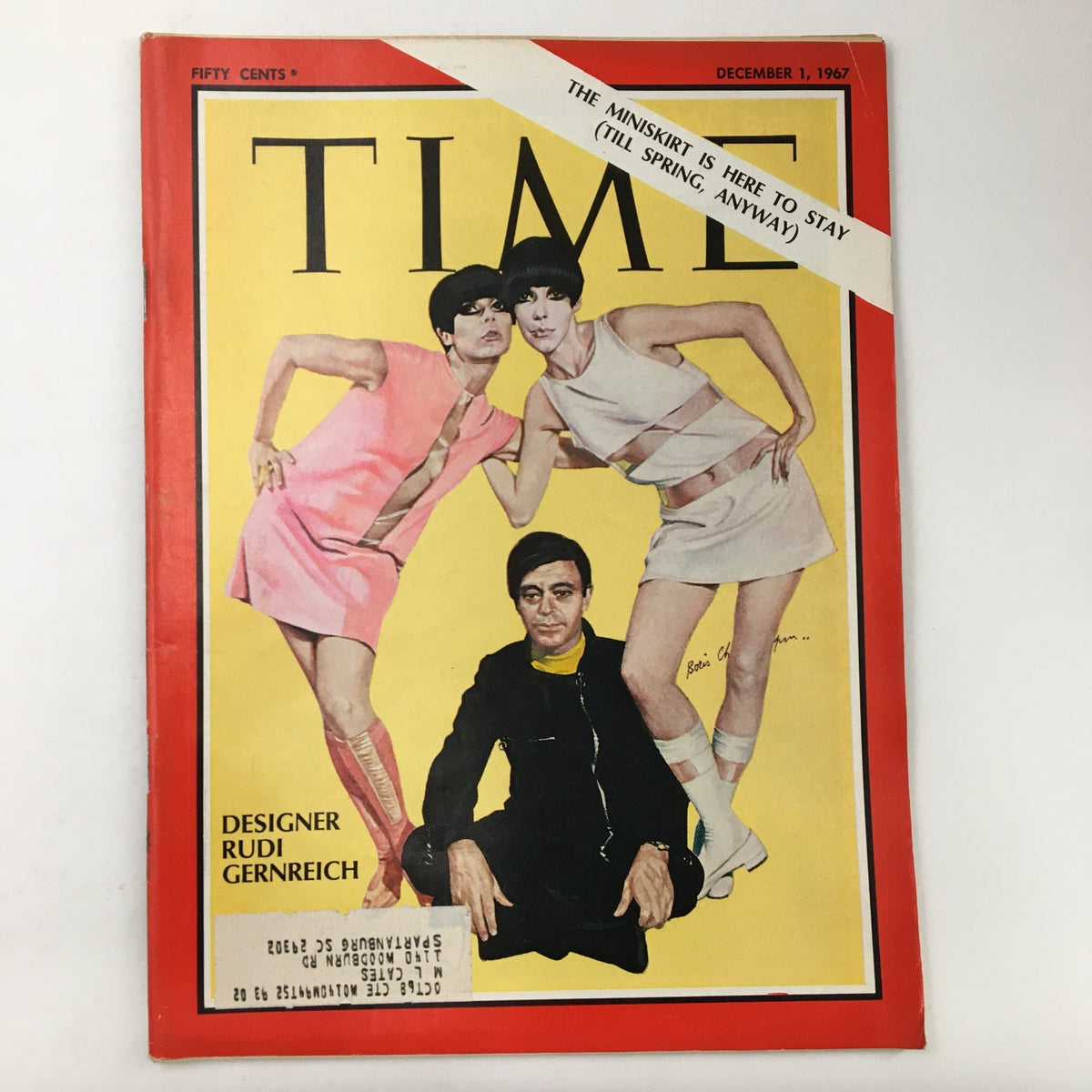 Time Magazine December 1 1967 featuring designer Rudi Gernreich with models in miniskirts, showcasing 1960s fashion culture. Cover design highlights the miniskirt's impact on modern style.