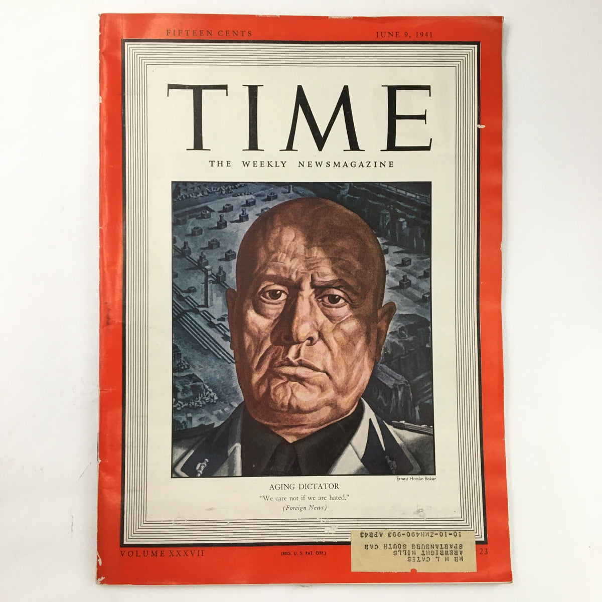 Time Magazine June 9 1941 Vol. 37 No. 23 featuring a cover image of Aging Dictator Benito Mussolini, highlighting historical context from World War II.