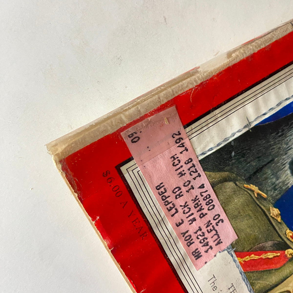Detail of the upper corner of the VTG Time Magazine from December 15, 1952, showing a taped binding with a label, Volume 60, Number 24.