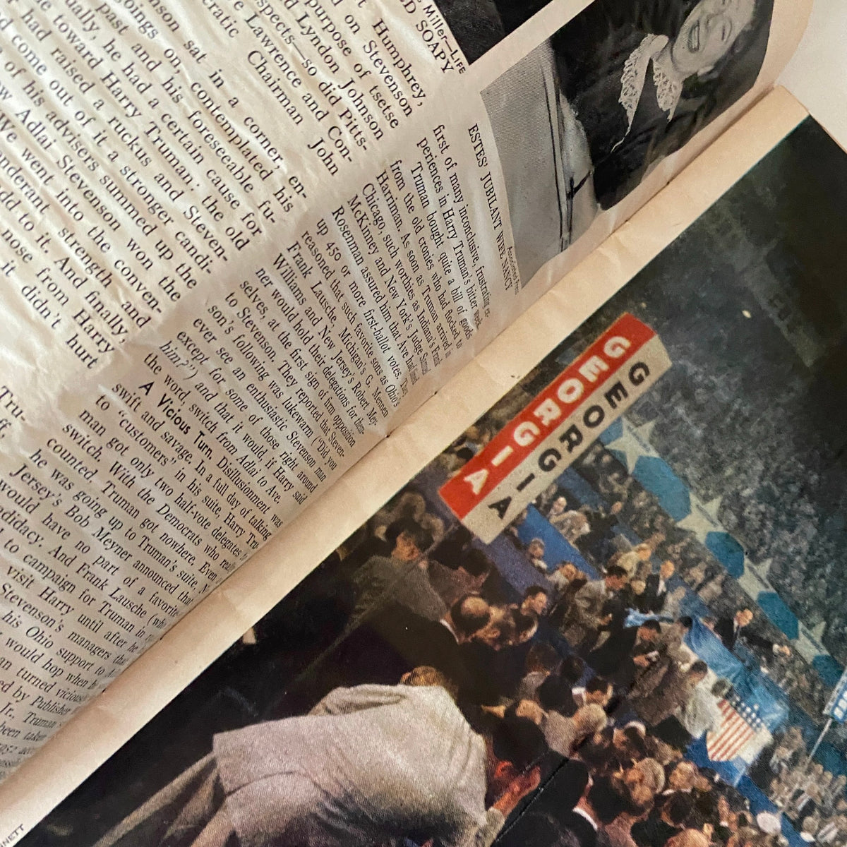 Inside pages of VTG Time Magazine August 27, 1956 Vol 68 No. 9 Egypt's Gamal Nasser, showcasing articles and images related to the political landscape of the 1950s.