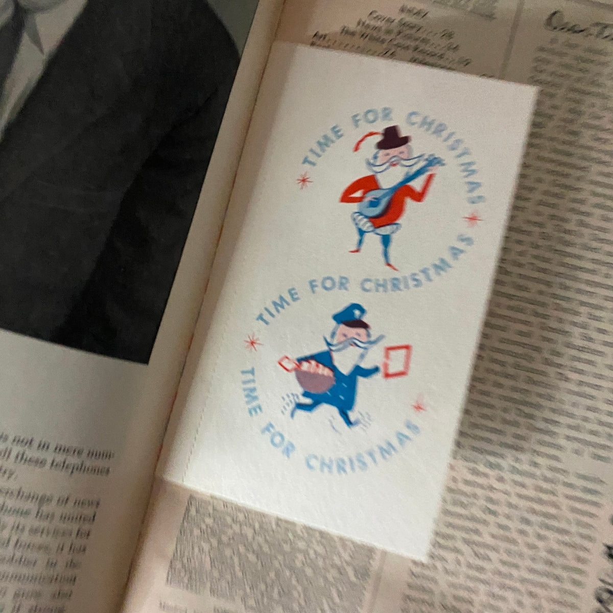Inside view of VTG Time Magazine November 30, 1953 featuring a festive illustration titled 'Time For Christmas' along with text and design elements.