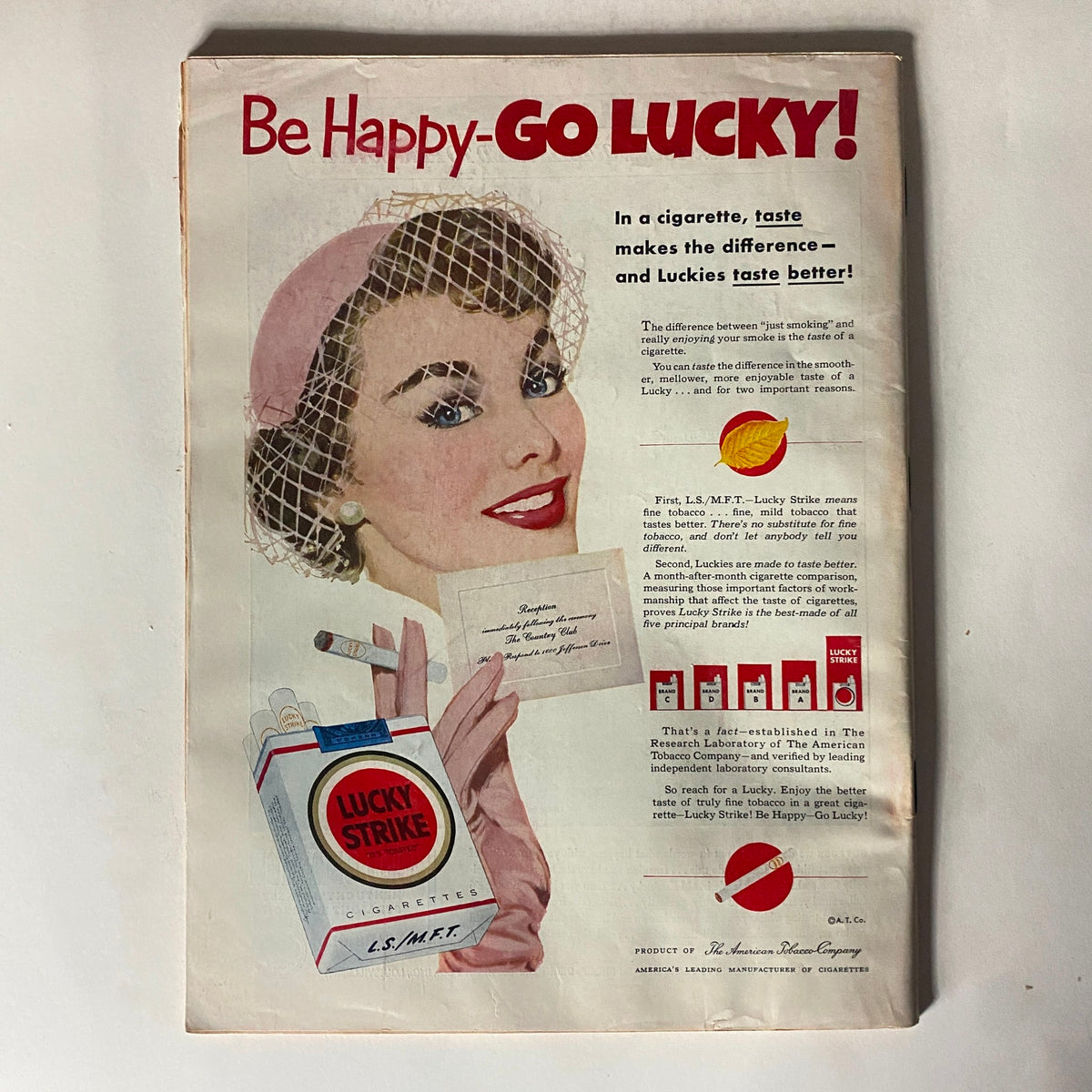 Advertisement page from VTG Time Magazine June 30, 1952 featuring Lucky Strike cigarettes with a vintage illustration of a woman promoting the brand.