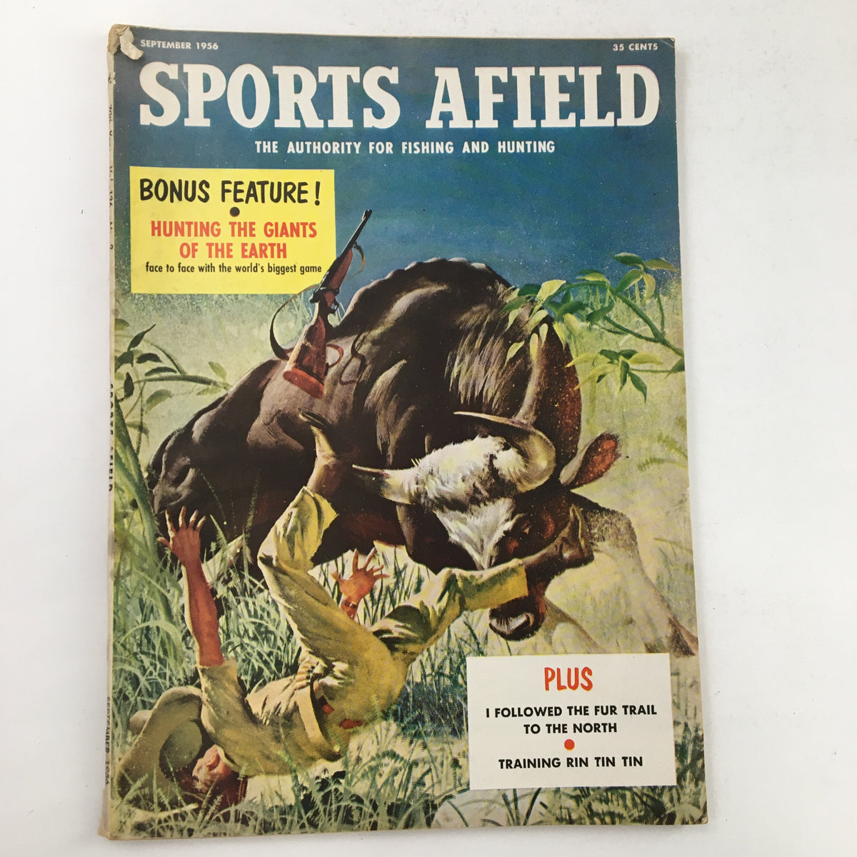 Cover of Sports Afield Magazine, September 1956, featuring the title 'Silver Bullet of the Flats' with a dramatic illustration of outdoor hunting, illustrating the essence of mid-20th-century outdoor sports.