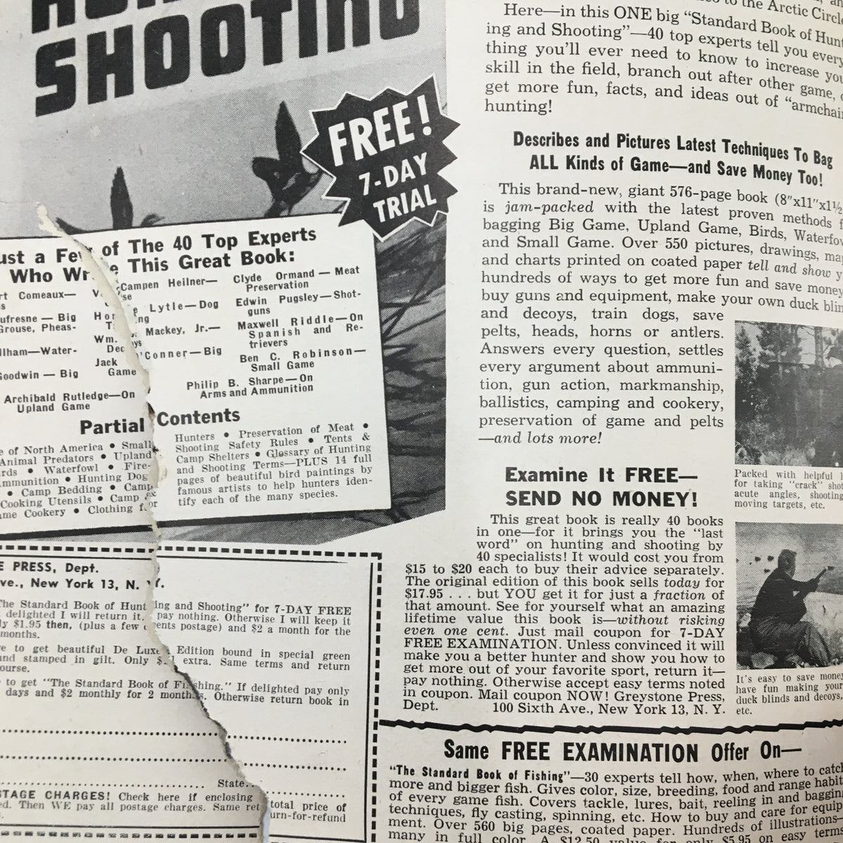 Detailed inner page of the Hunting & Fishing Magazine September 1950 featuring promotions for hunting and shooting books, demonstrating the magazine's focus on outdoor sports and techniques.