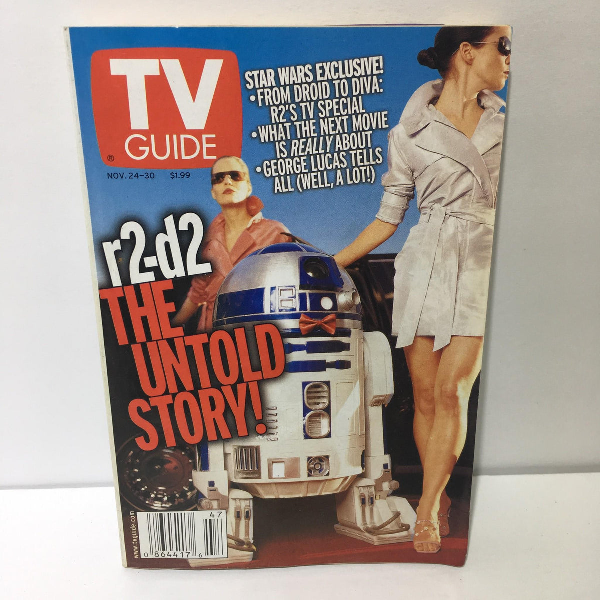 TV Guide Nov 24-30 2001 featuring Star Wars Exclusive R2-D2 The Untold Story on the cover, showcasing R2-D2 and a fashionable lady.