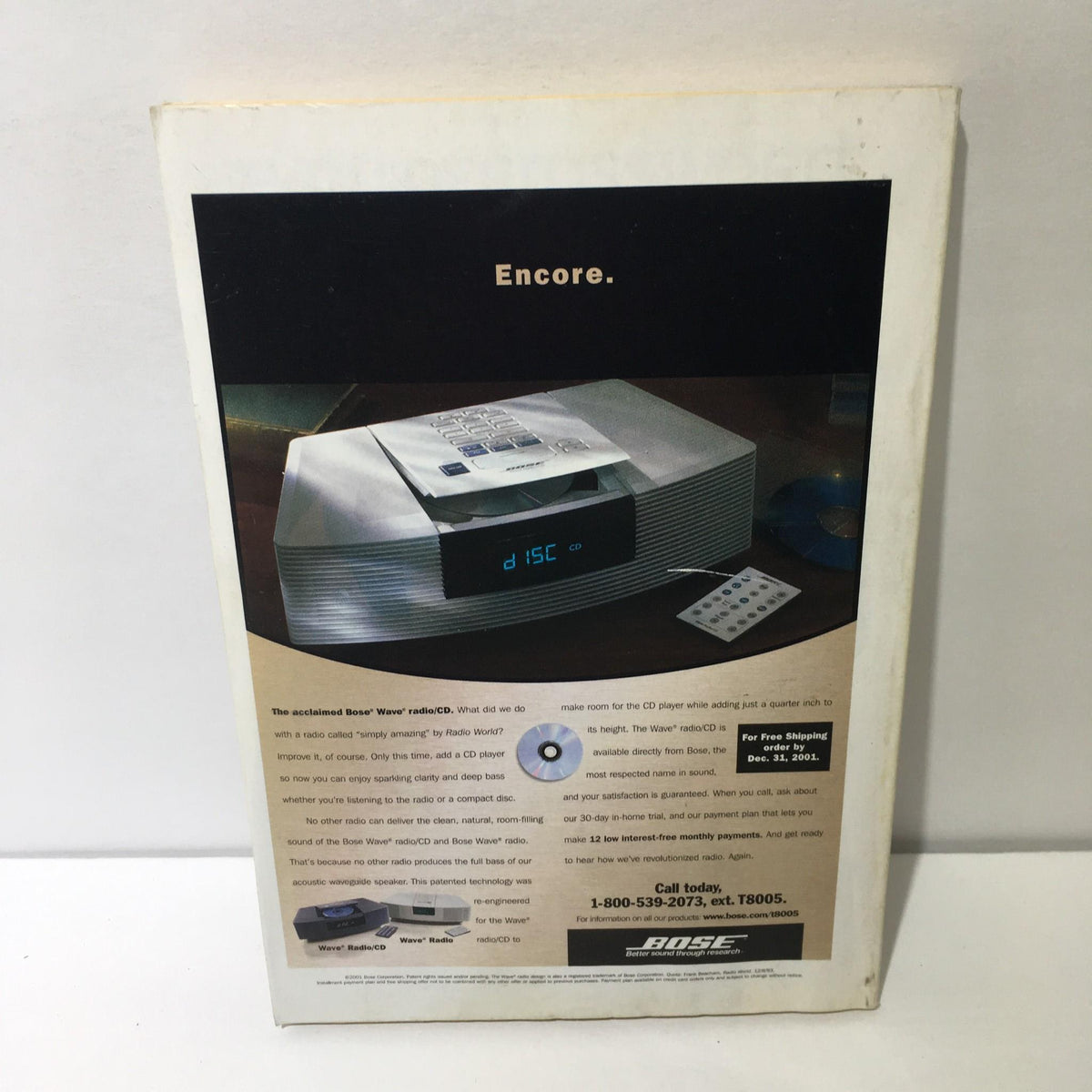 Back cover of TV Guide November 17-23, 2001 featuring an advertisement for a Bose music system.