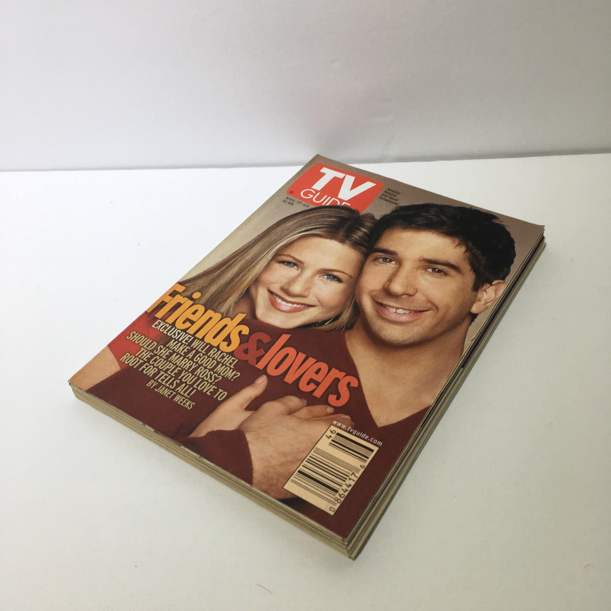 Front cover of TV Guide November 17-23, 2001 featuring Friends & Lovers with Jennifer Aniston & David Schwimmer, highlighting popular TV personalities.