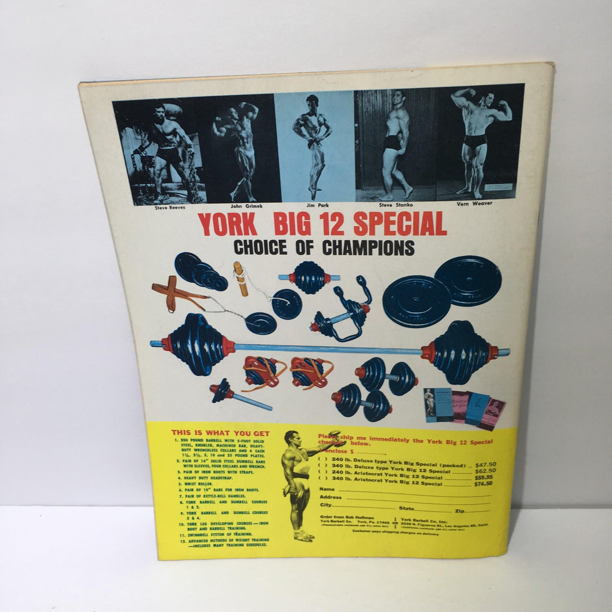 Back cover of the November 1969 Muscular Development Magazine featuring a 'York Big 12 Special' advertisement for weight training equipment.