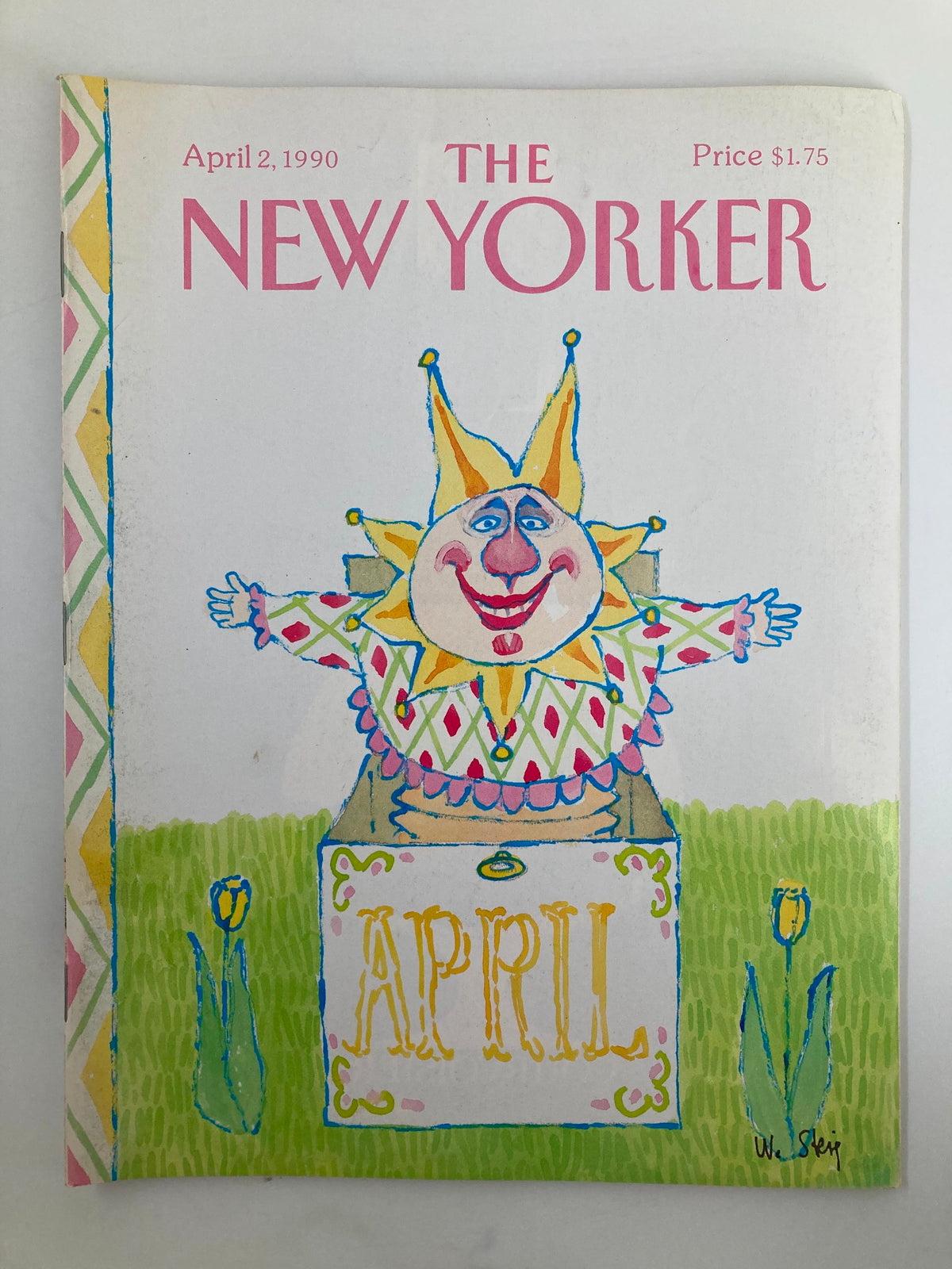 The New Yorker Full Magazine April 2 1990 cover featuring a colorful clown illustration by William Steig, celebrating April Fools' Day.