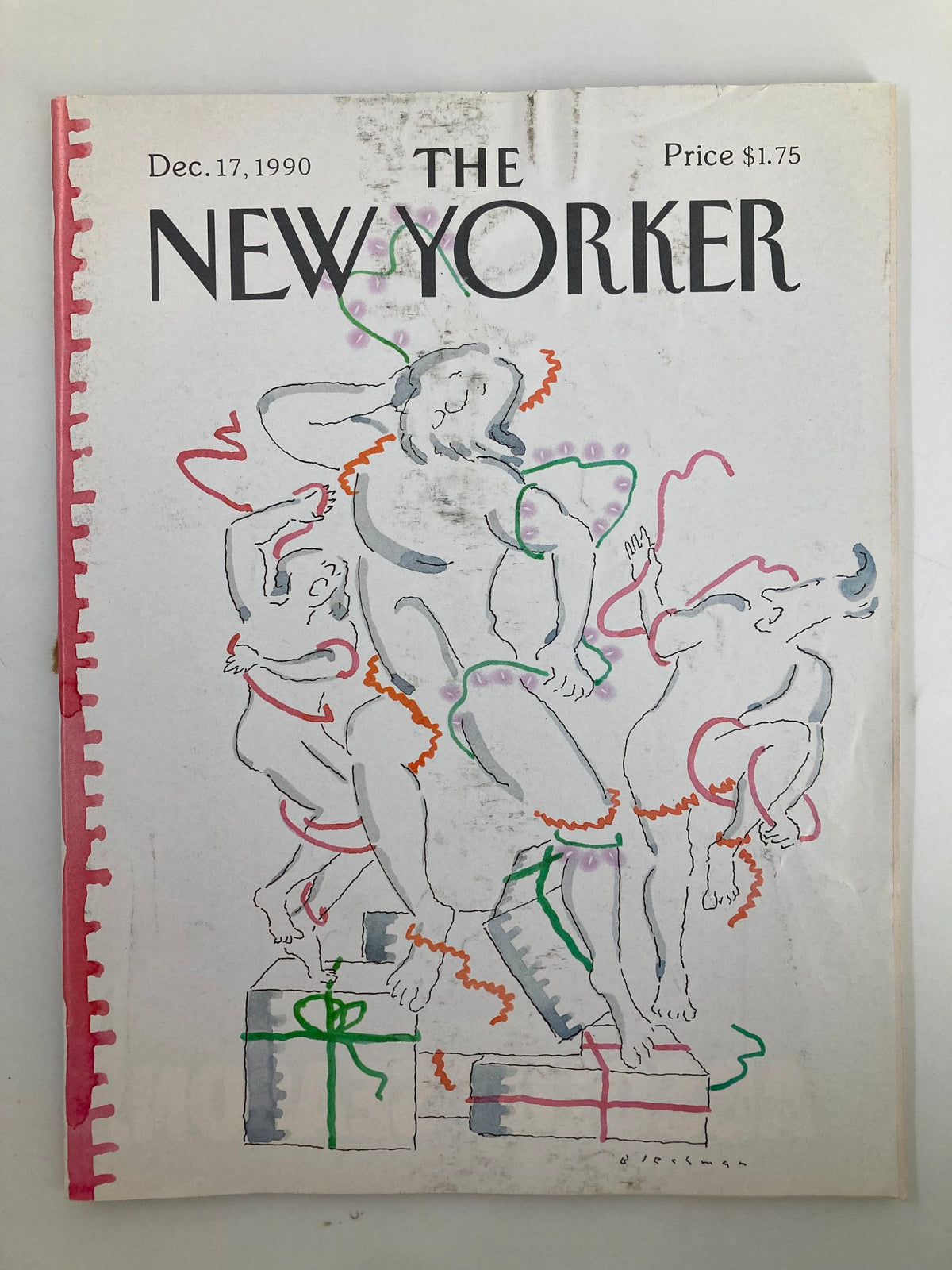 Cover of The New Yorker Full Magazine December 17, 1990, showcasing a unique illustration by R. O. Blechman featuring figures and colorful decorations.