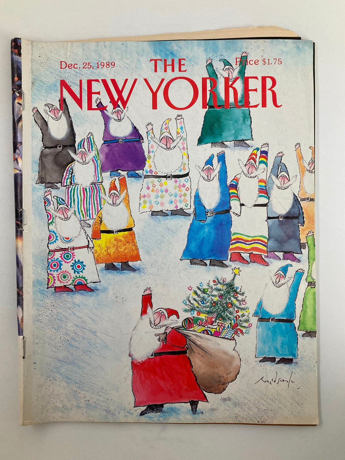 Cover of The New Yorker full magazine December 25, 1989 featuring a whimsical Santa illustration by Ronald Searle with colorful festive characters.