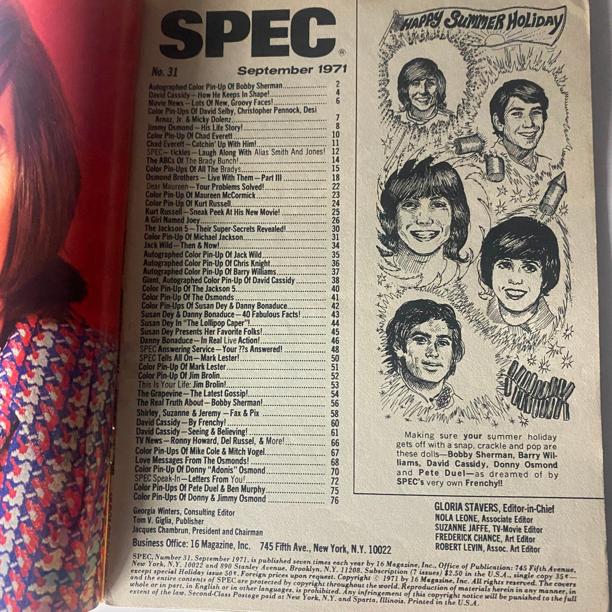 Vintage 16 SPEC Magazine September 1971 Bobby Sherman w Poster No Label