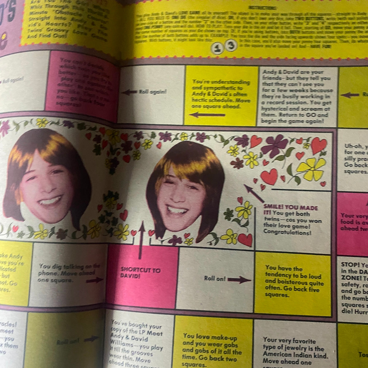 Interior page of Vintage 16 Magazine August 1973 displaying a fun game featuring celebrity interactions, capturing the vibrant spirit of the '70s.