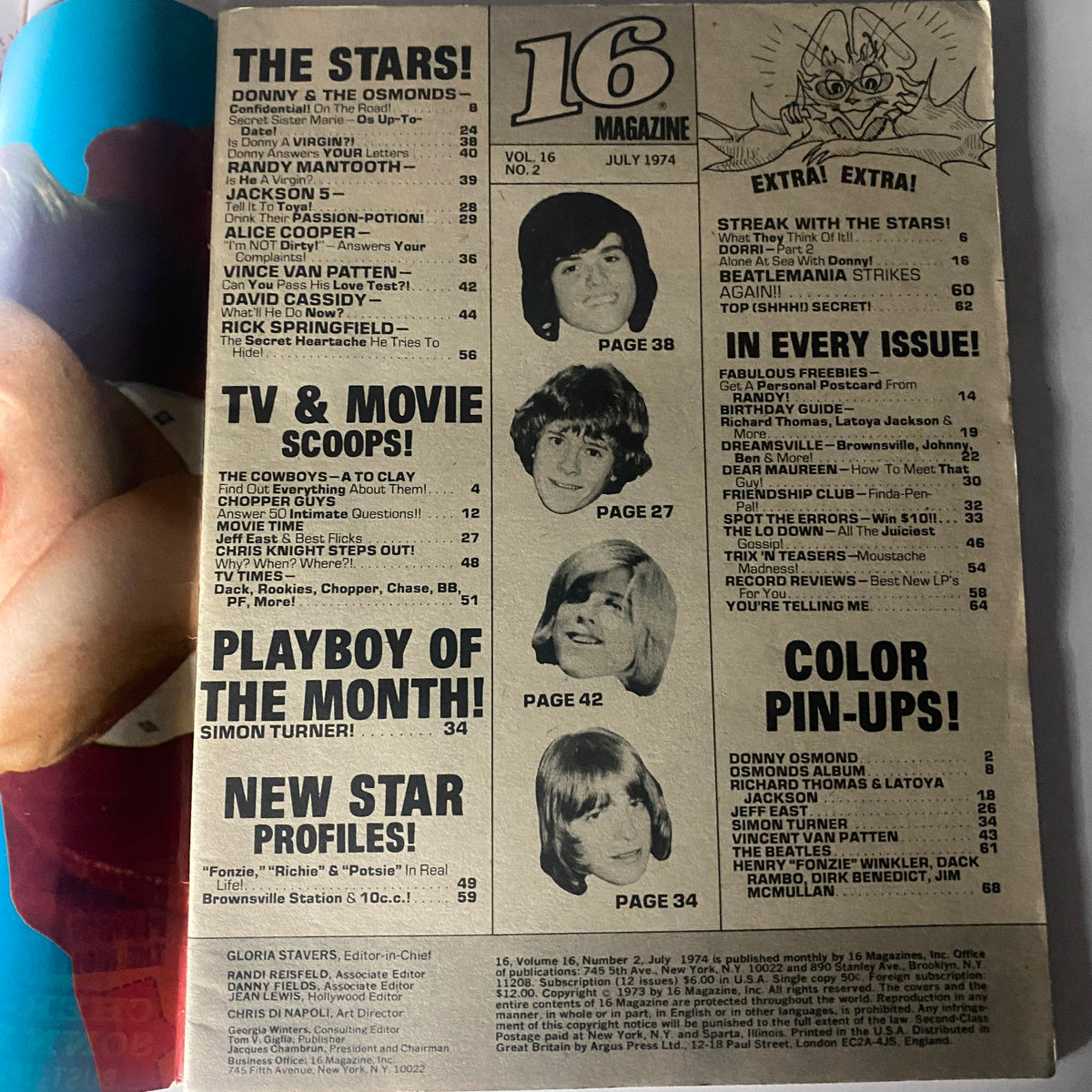 Vintage 16 Magazine July 1974 Randy Mantooth, Donny & The Osmonds VG w Poster