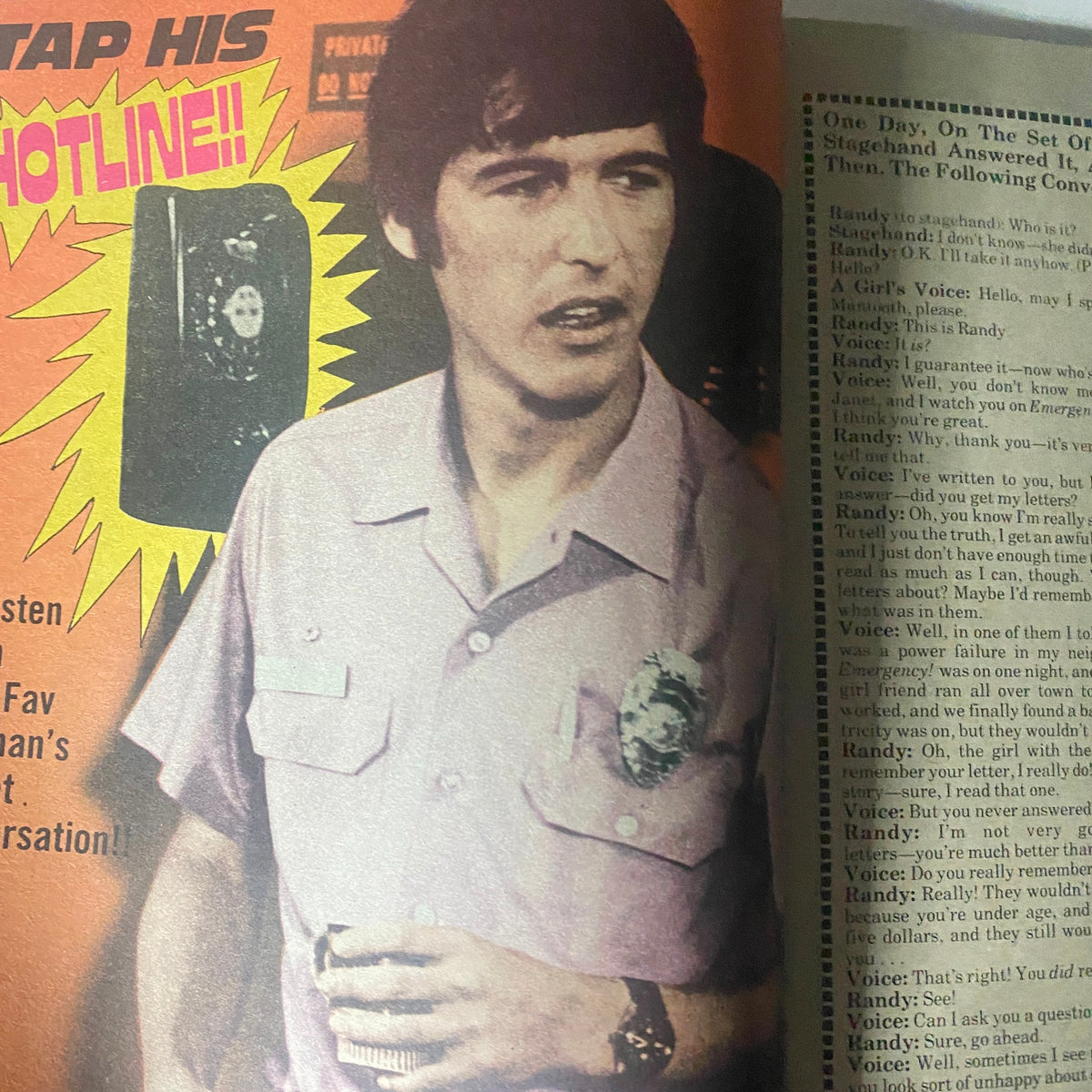 Randy Mantooth in a candid shot from 16 Magazine August 1974, demonstrating his role as a TV star.