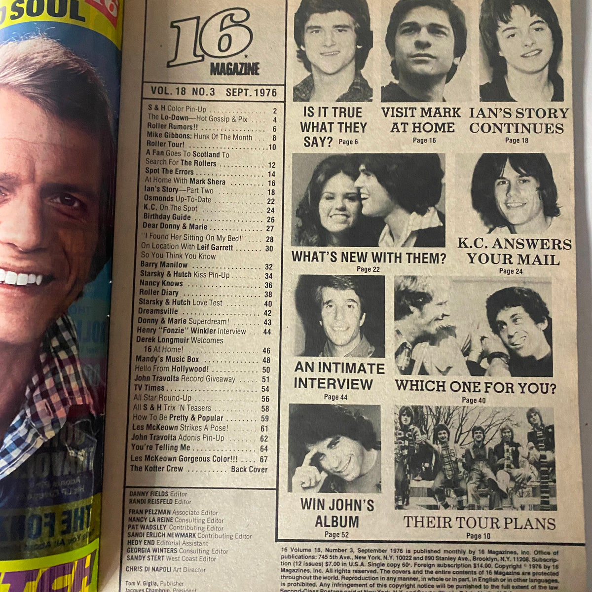 Vintage 16 Magazine September 1976 Henry "Fonzie" Winkler VG w Poster No Label