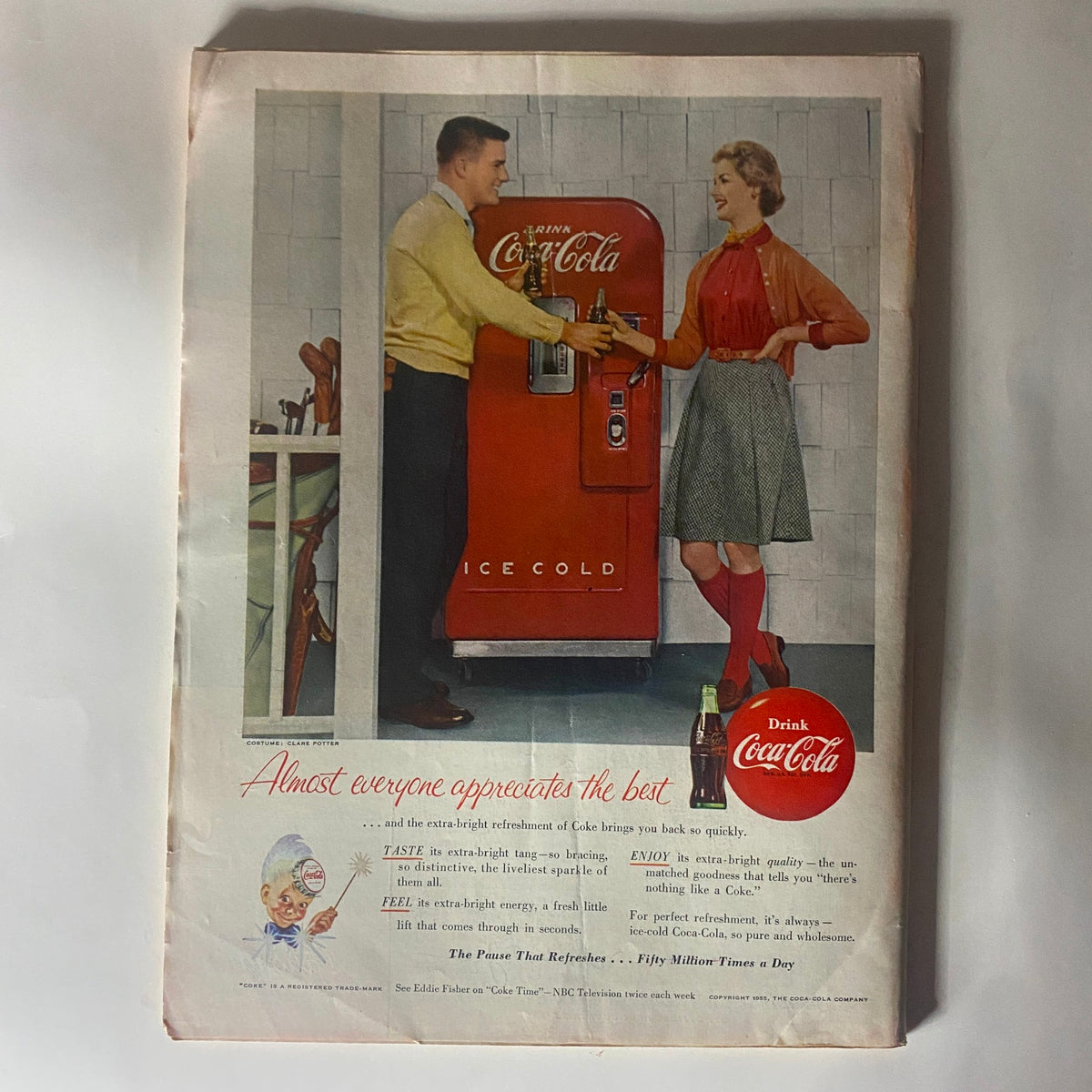 Back cover of VTG Time Magazine October 10, 1955 illustrating a vintage Coca-Cola advertisement, enhancing the nostalgic feel of this collectible magazine.