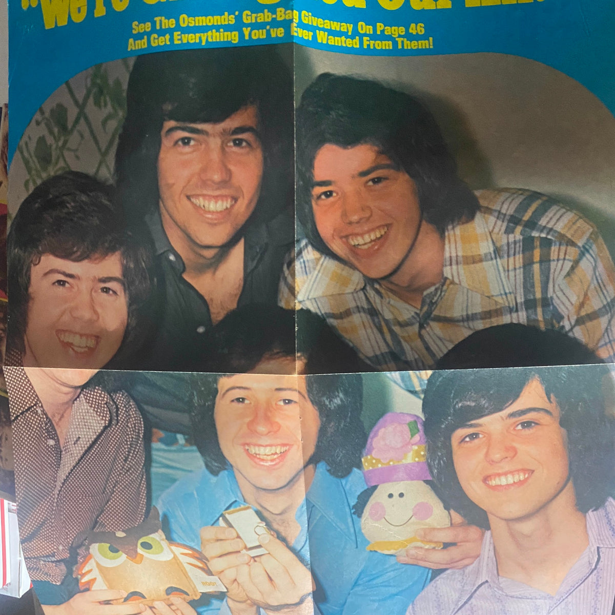 Collage of smiling young male celebrities, featured in VTG 16 Magazine December 1973, showcasing the lively spirit of the era in Vol 15 No. 7.