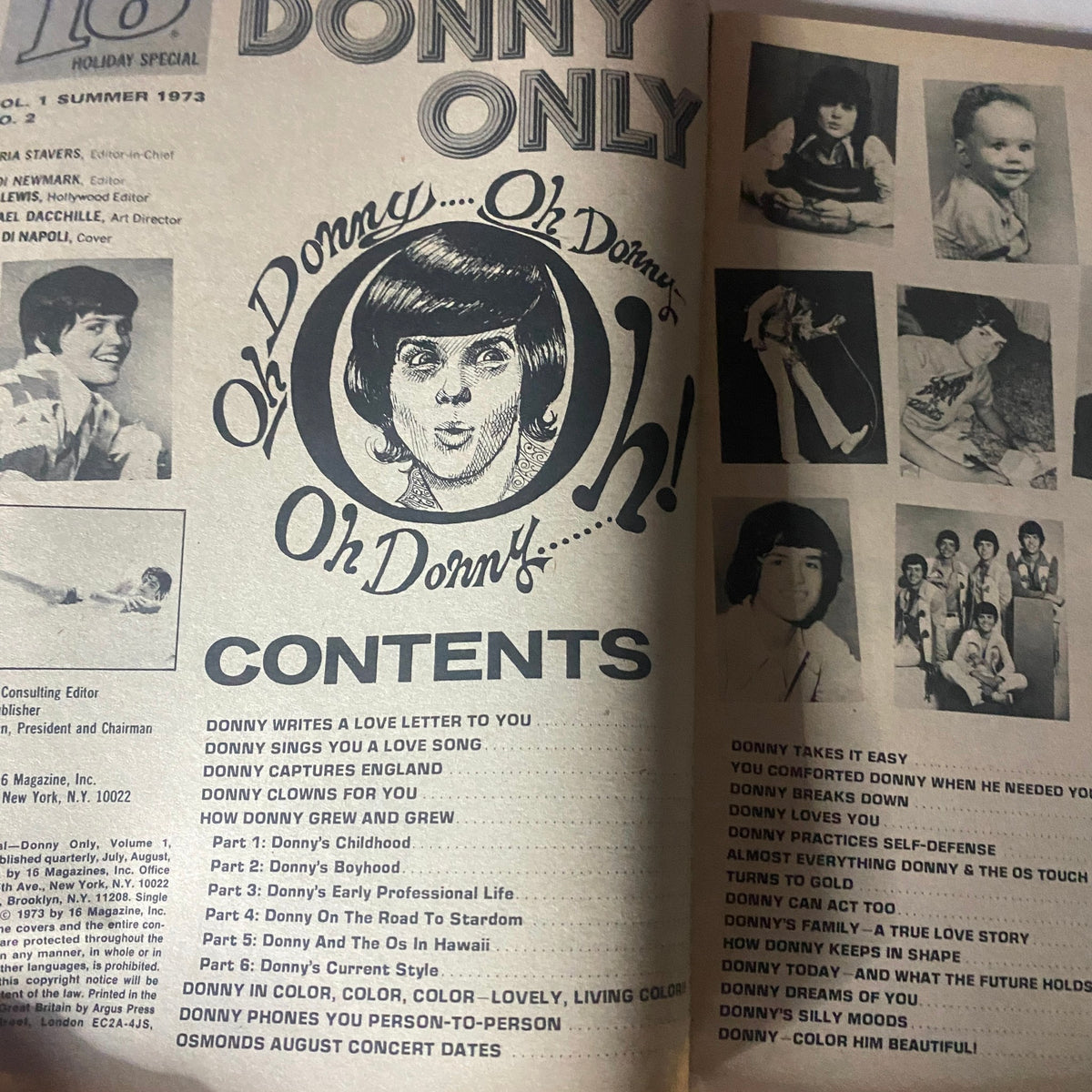 Vintage 16 Magazine Summer 1973 No. 2 Summer Special Donny Osmond w Poster No Label