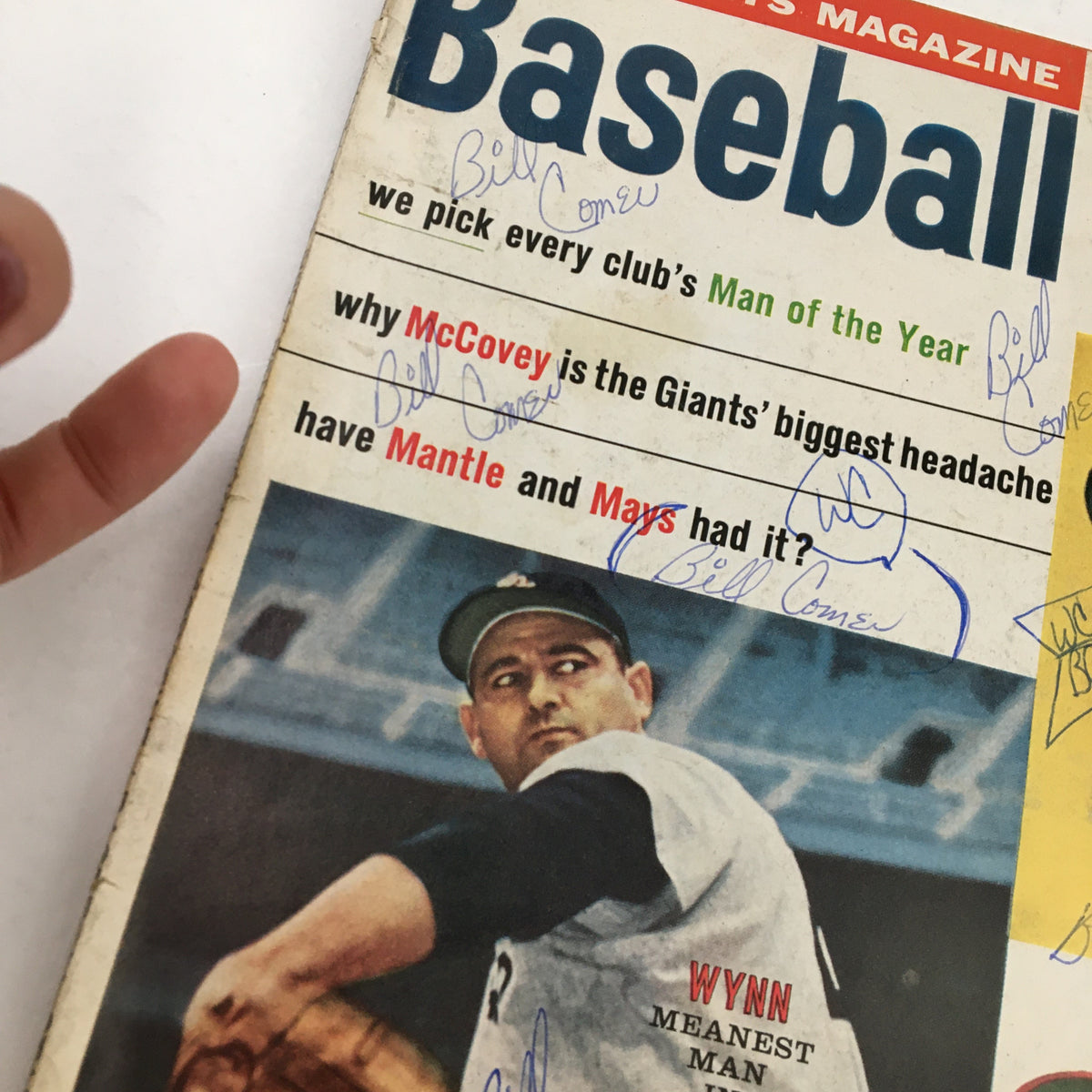 Detail shot of the Dell Sports Magazine June 1960 Cover highlighting the text about baseball stars, featuring Wynn and McCovey.