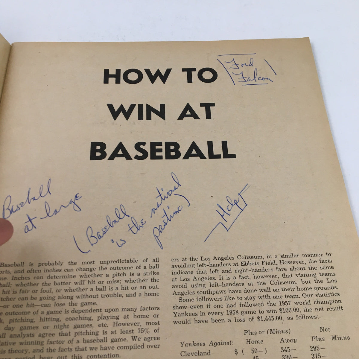 Second interior page of Sportscope Magazine Baseball 1960 highlighting strategies in a section titled 'How to Win at Baseball' with handwritten notes.