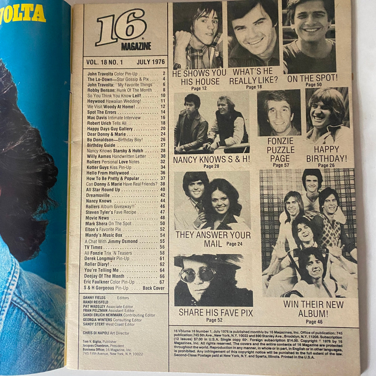 Vintage 16 Magazine July 1976 John Travolta, Robby Benson VG w Poster No Label