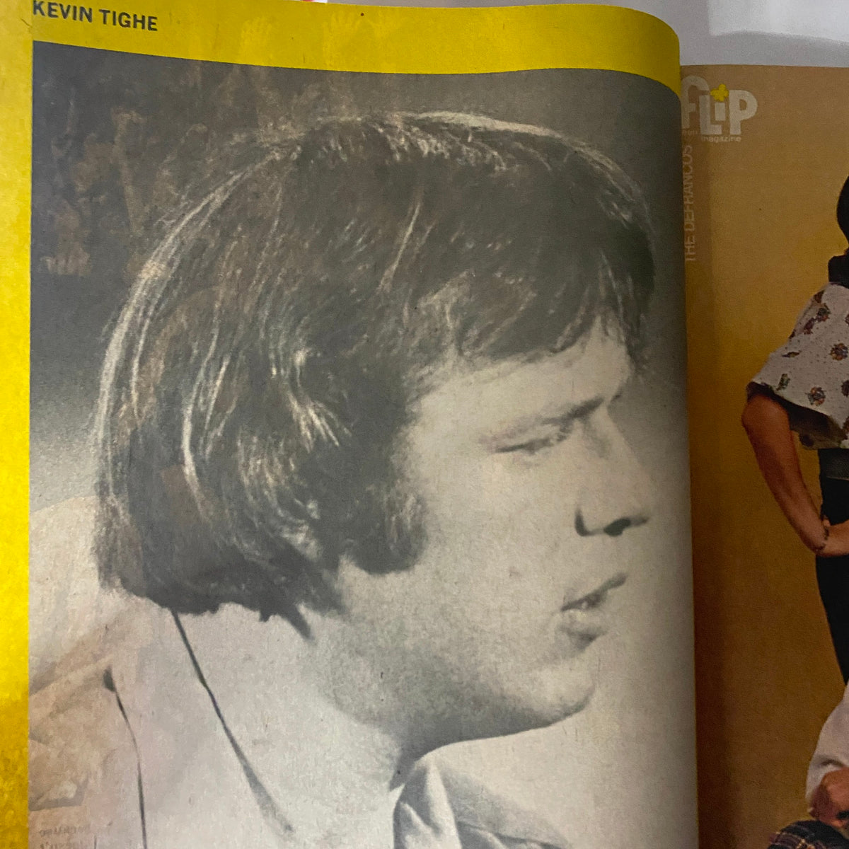 Close-up image of Kevin Tighe from VTG Flip Teen Magazine February 1975, providing a glimpse into the celebrity features inside the publication.