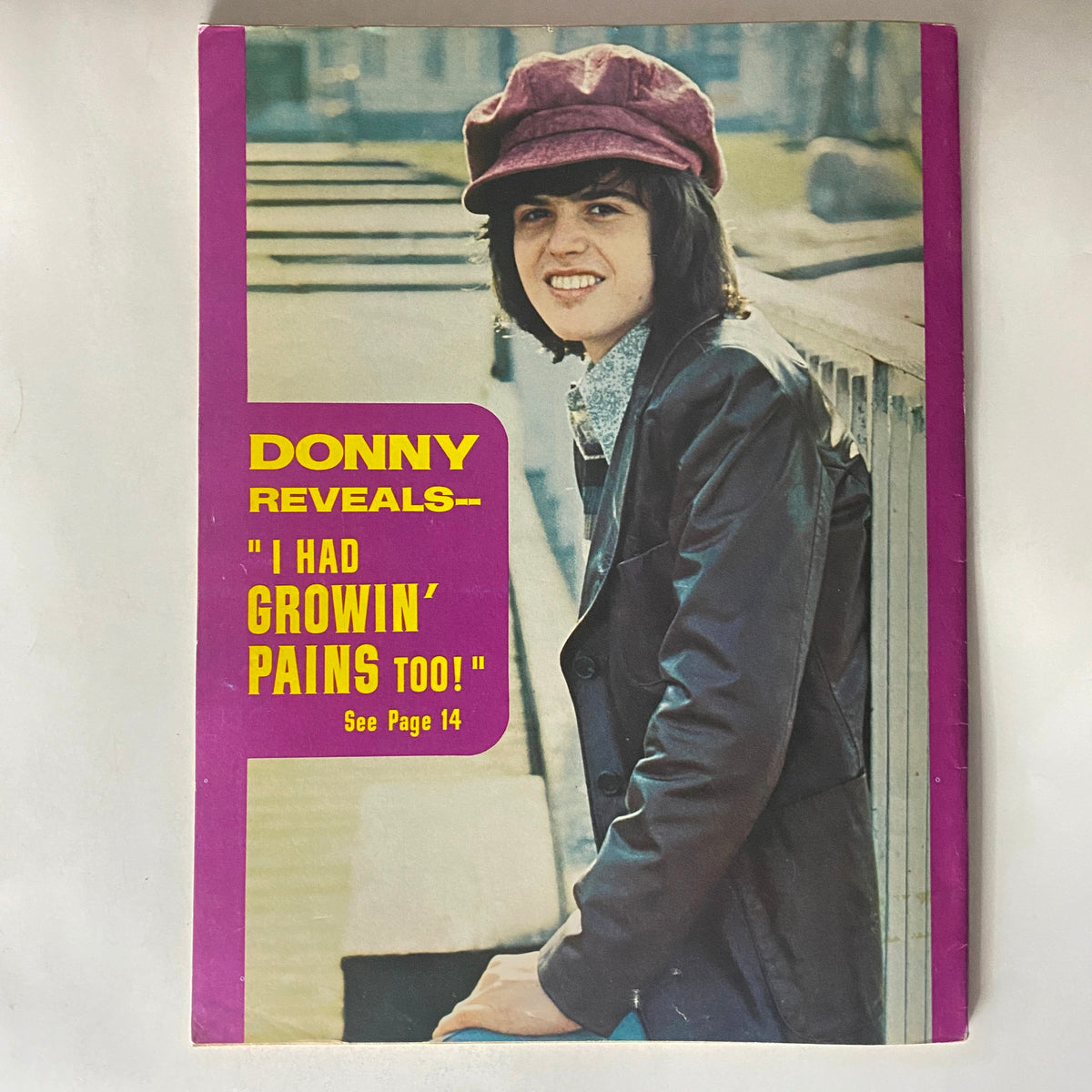 Cover of VTG 16 SPEC Magazine February 1974 showcasing an article titled 'Donny Reveals - I Had Growin' Pains Too!' with a photo of a young man in a stylish outfit.