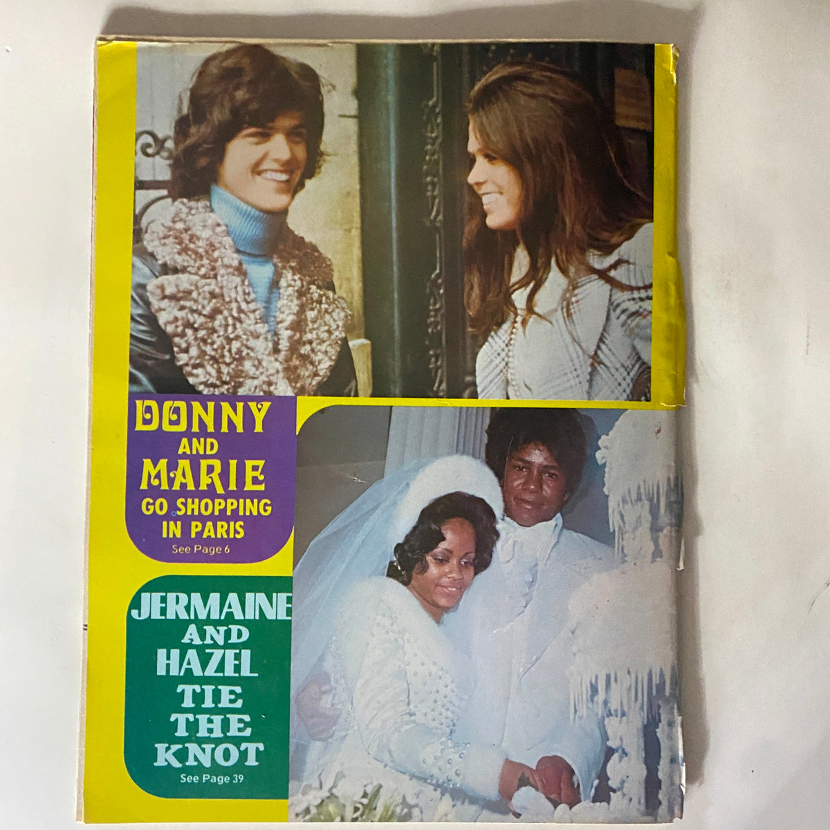 Cover of VTG 16 SPEC Magazine May 1974 showcasing Donny and Marie Osmond and Jermaine and Hazel's wedding. A vintage magazine celebrating iconic figures in entertainment.