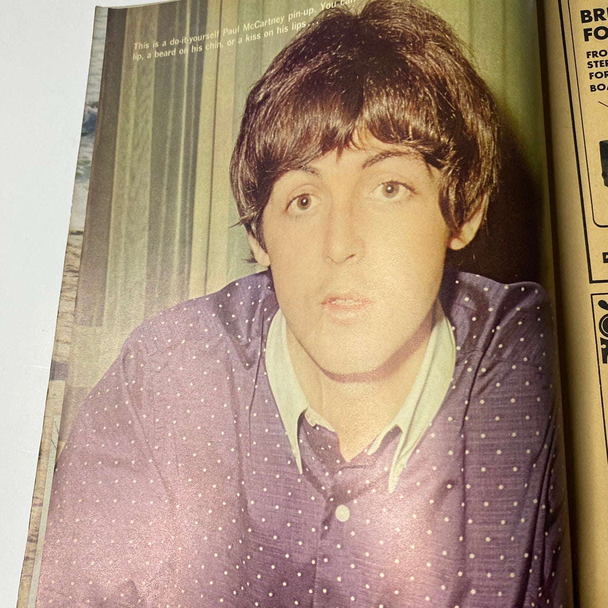 Pin-up feature of Paul McCartney from Teen Set Magazine July 1967 showcasing the Beatles member.