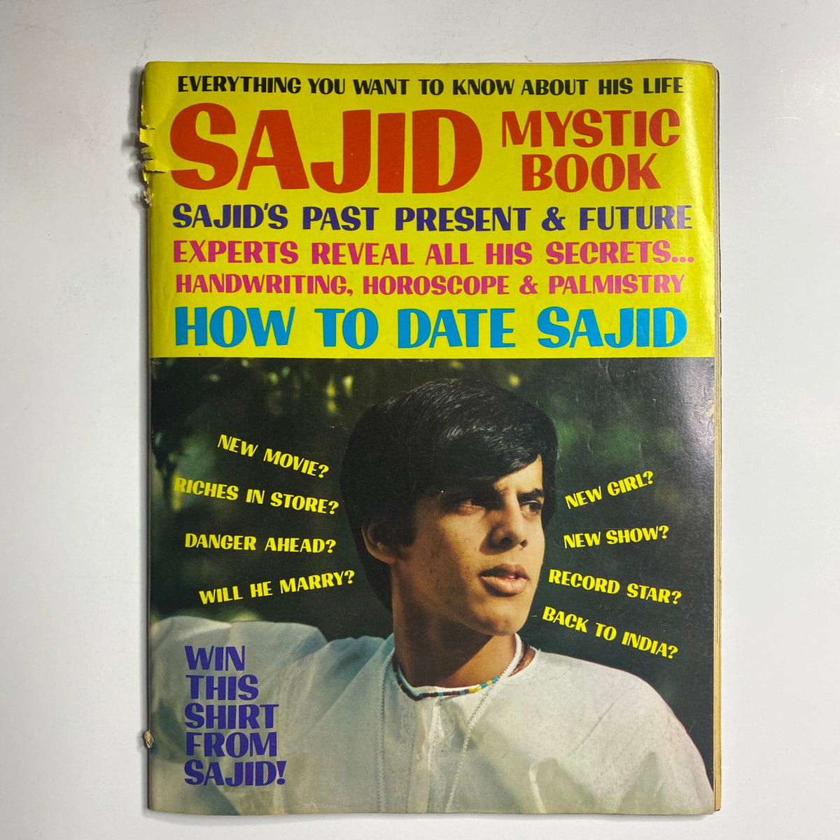 Cover of Sajid Mystic Book section from Teen Date Book Magazine May 1968 Vol 6 No. 10, detailing Sajid Khan's life secrets and horoscopes.