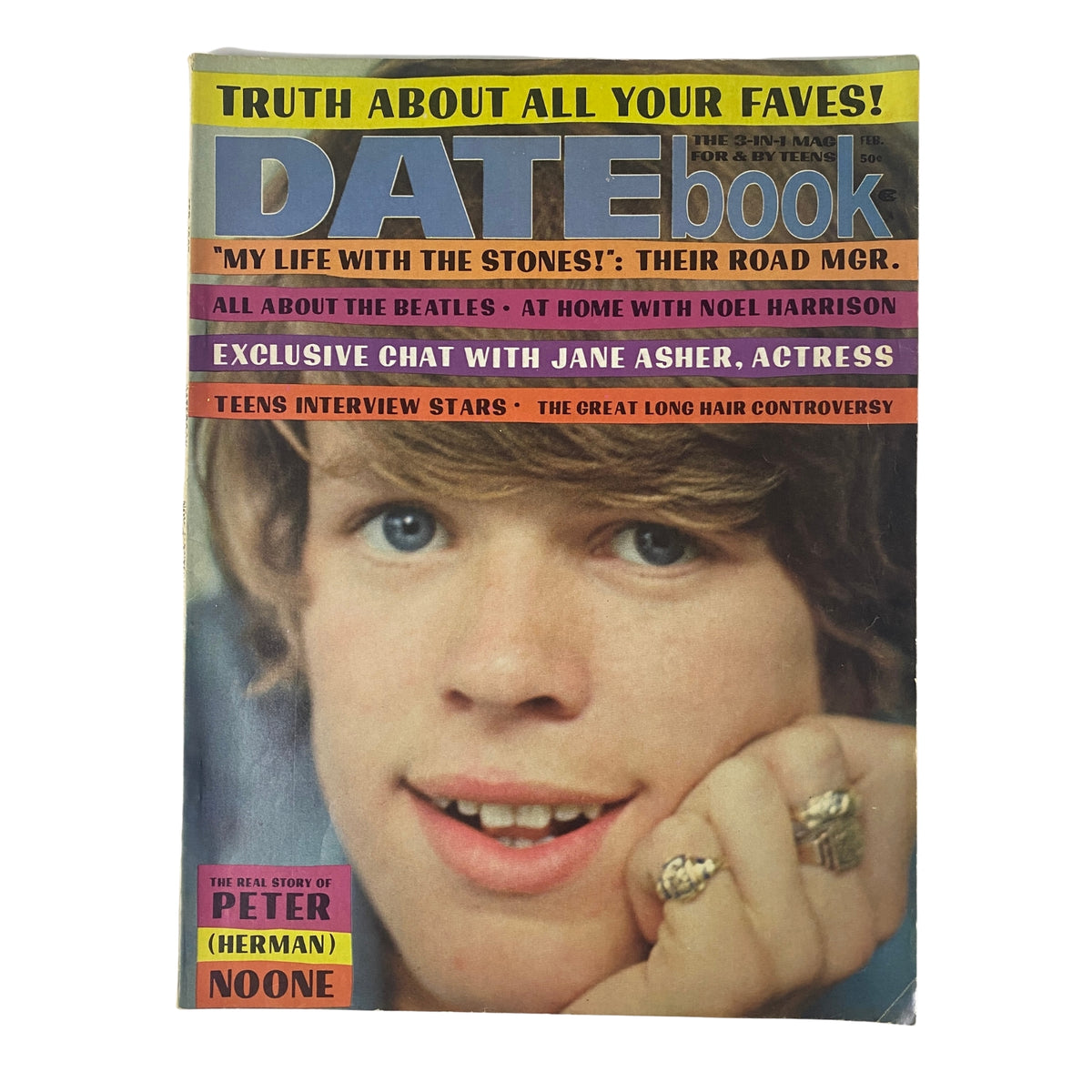 Datebook Magazine February 1967 Vol 6 No 1 featuring Peter Noone on the cover, showcasing 1960s British Invasion pop culture, in very good condition.