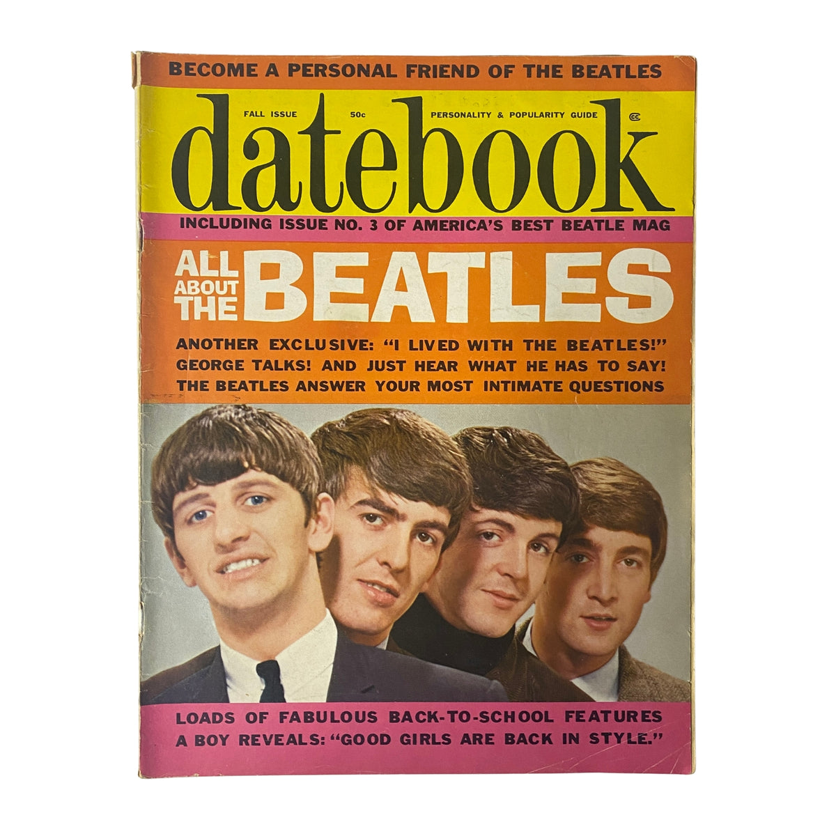 Datebook Magazine Fall 1964 Vol 4 No. 12 featuring The Beatles on the cover, showcasing exclusive content about the band and popular culture.