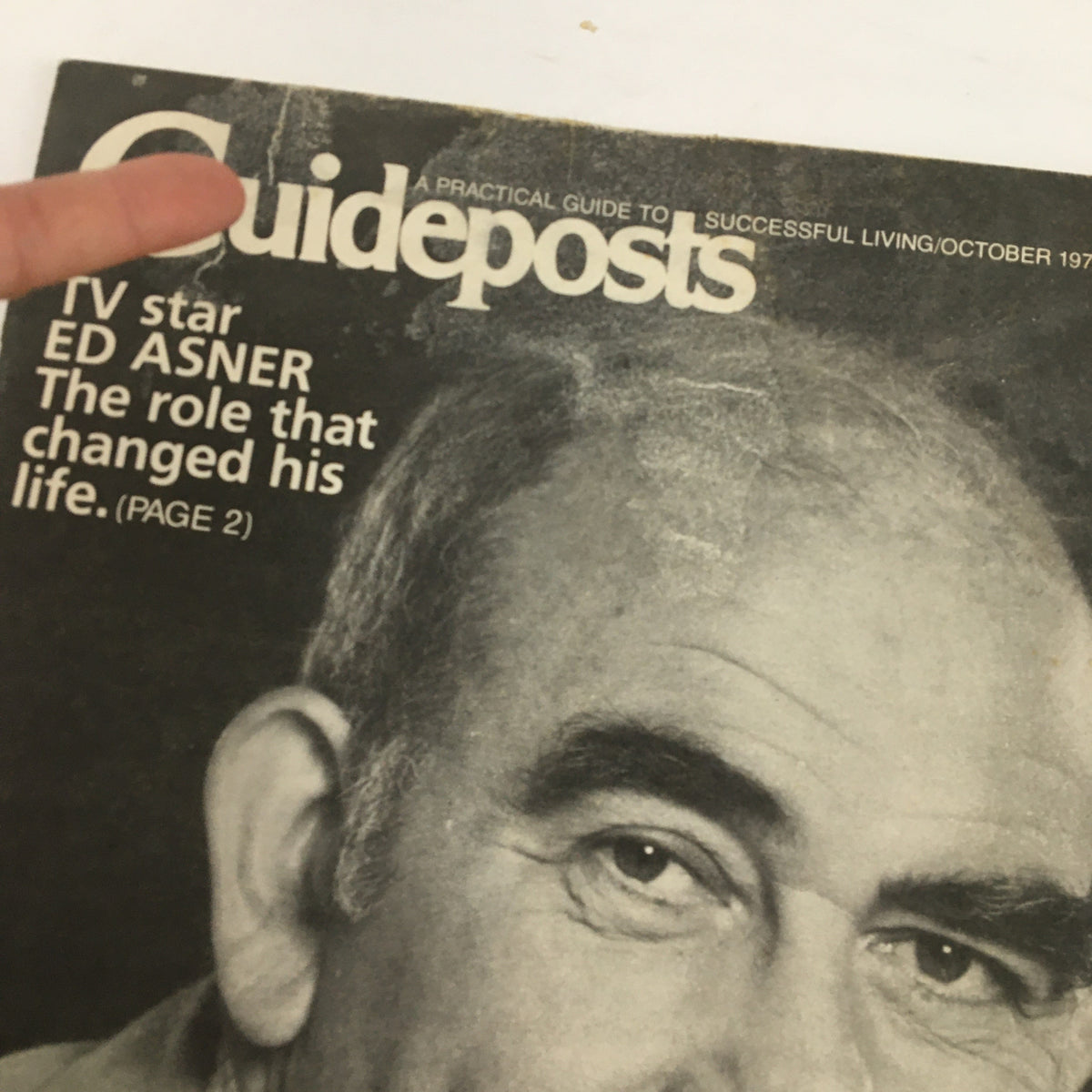 Close-up view of the Guideposts Magazine cover from October 1979, showcasing Ed Asner with emphasis on the transformative role discussed inside.