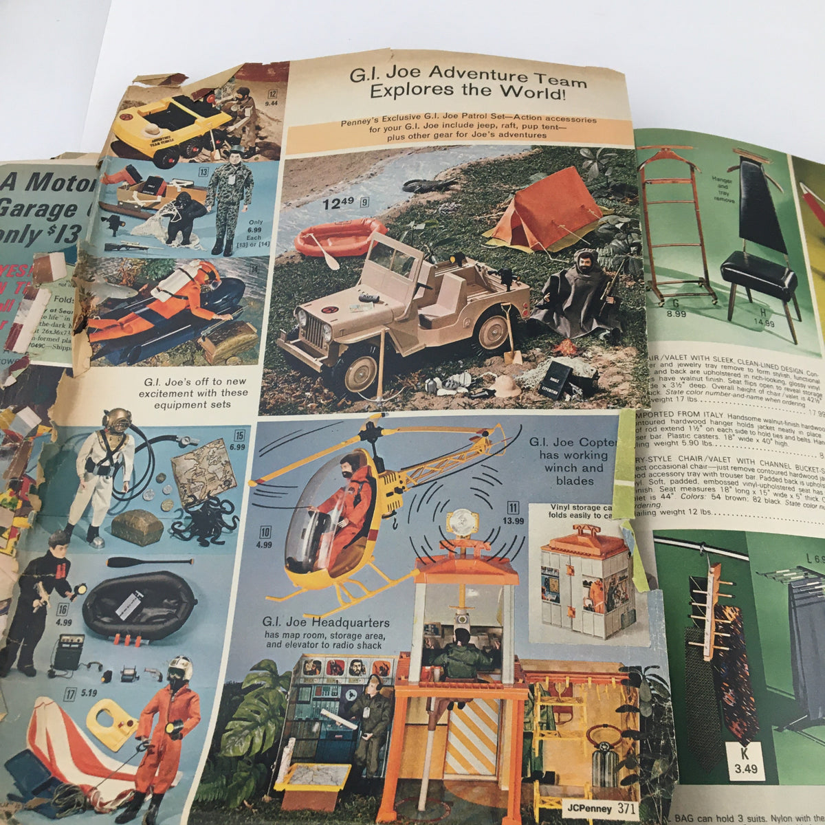 1972 JCPenney Christmas Toys and Giftwares Price Guide Catalog featuring G.I. Joe Adventure Team toys showcasing exploration vehicles and playsets.