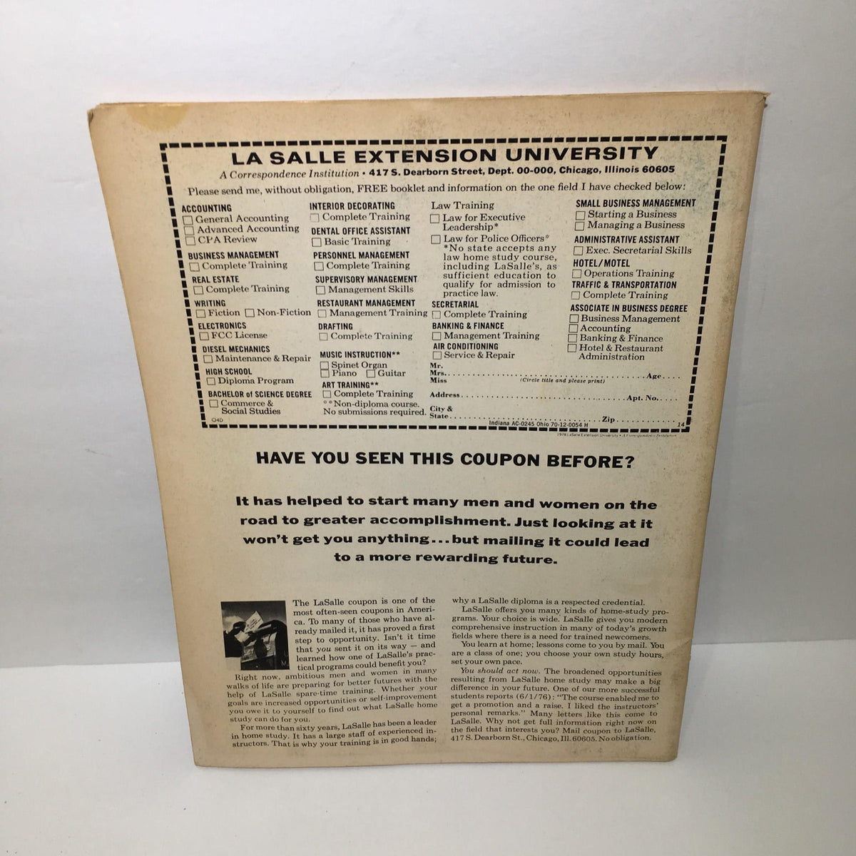 Back cover of 'The Rampaging Hulk #13 The Titan and the Terrorists' Marvel magazine featuring a promotional ad for educational courses.