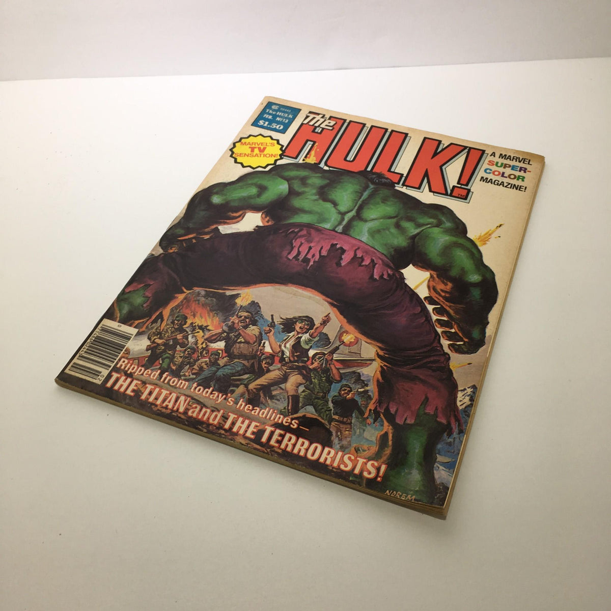 Front cover of 'The Rampaging Hulk #13 The Titan and the Terrorists' Marvel magazine depicting Hulk in action with a bold title and colorful artwork.