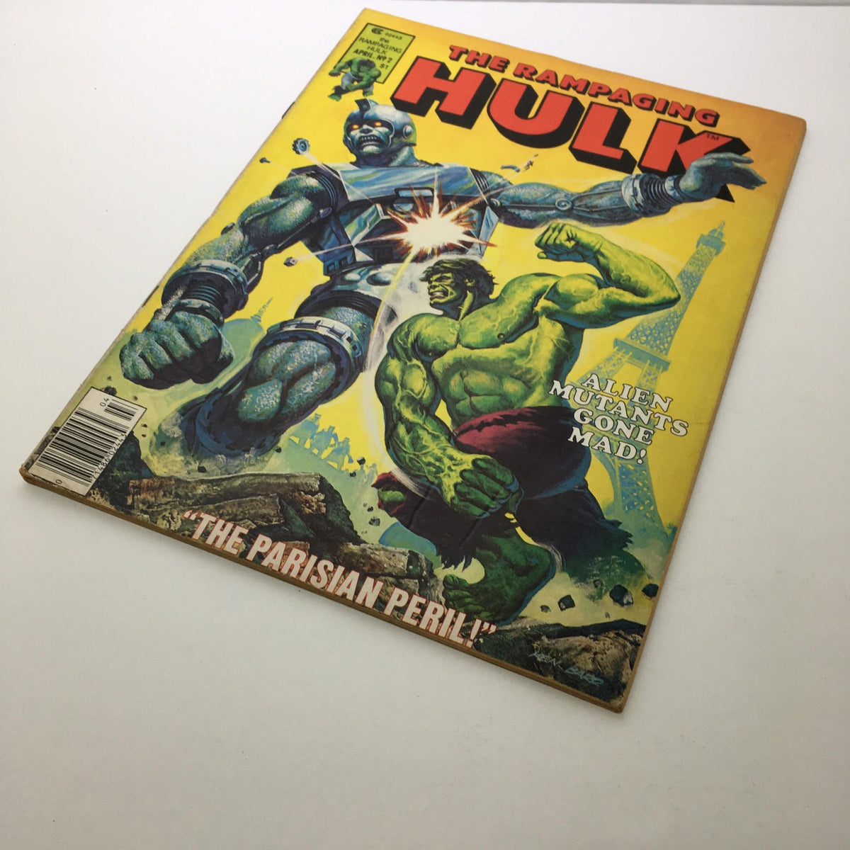 Another angle of the front cover of The Rampaging Hulk April No.2, showcasing the vibrant colors and characters in action amidst a Parisian backdrop.