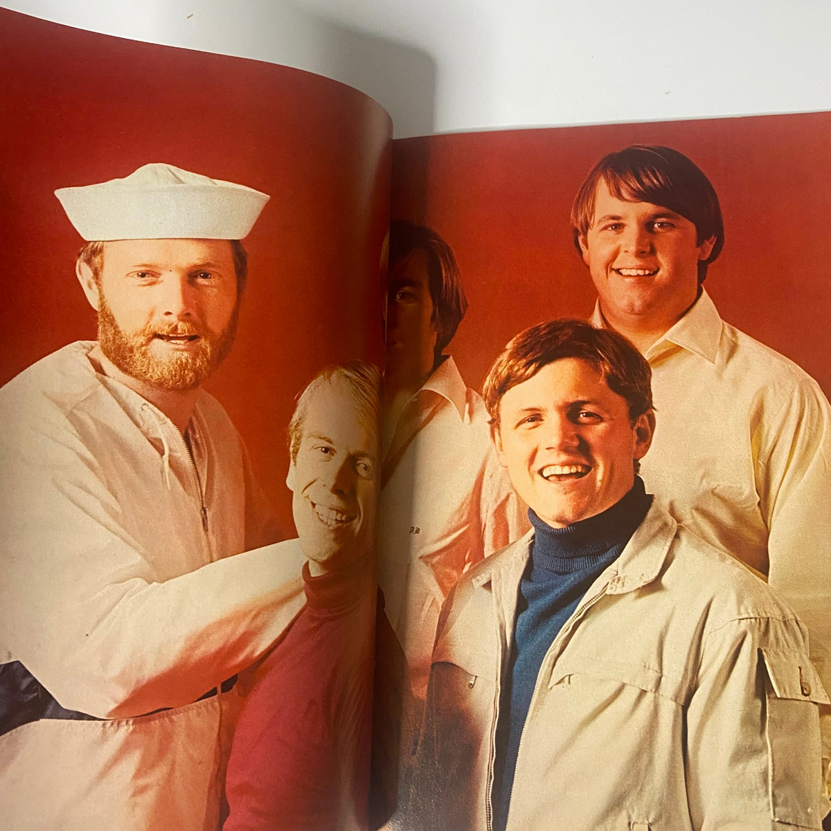 The Beach Boys band members in a studio setting, showcasing their iconic style, featured in Teen Set Magazine October 1966.