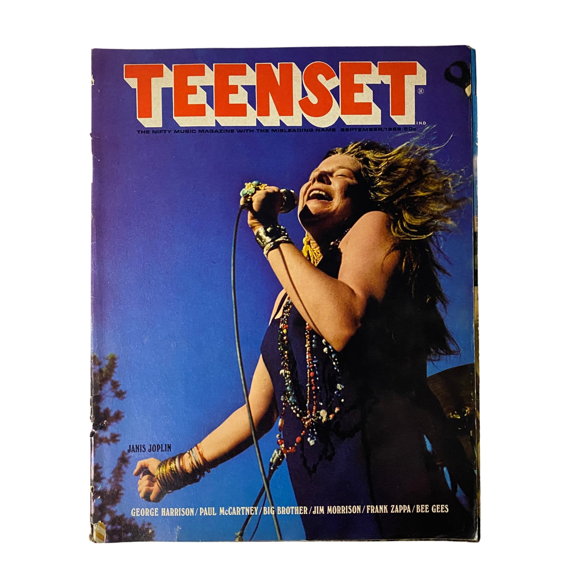 TeenSet Magazine September 1968 Vol 4 No. 9 cover featuring Janis Joplin performing live with dynamic energy, showcasing the essence of the late 1960s music scene.