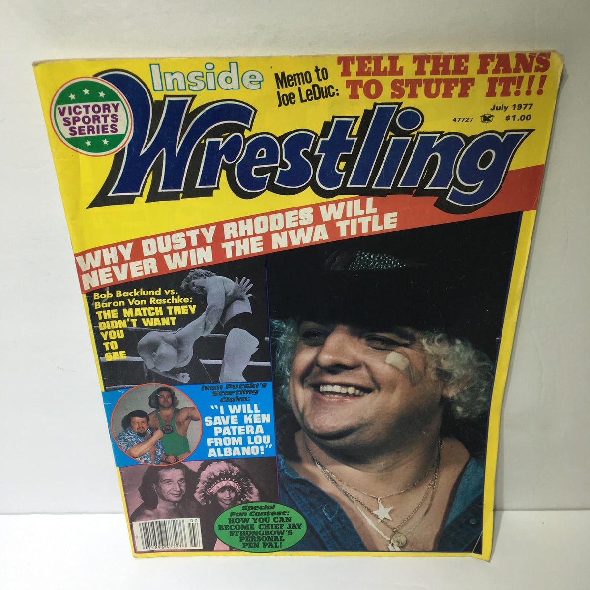 Inside Wrestling Magazine - Victory Sports Series July 1977 featuring Dusty Rhodes on the cover, showcasing the vibrant wrestling culture of the 1970s.
