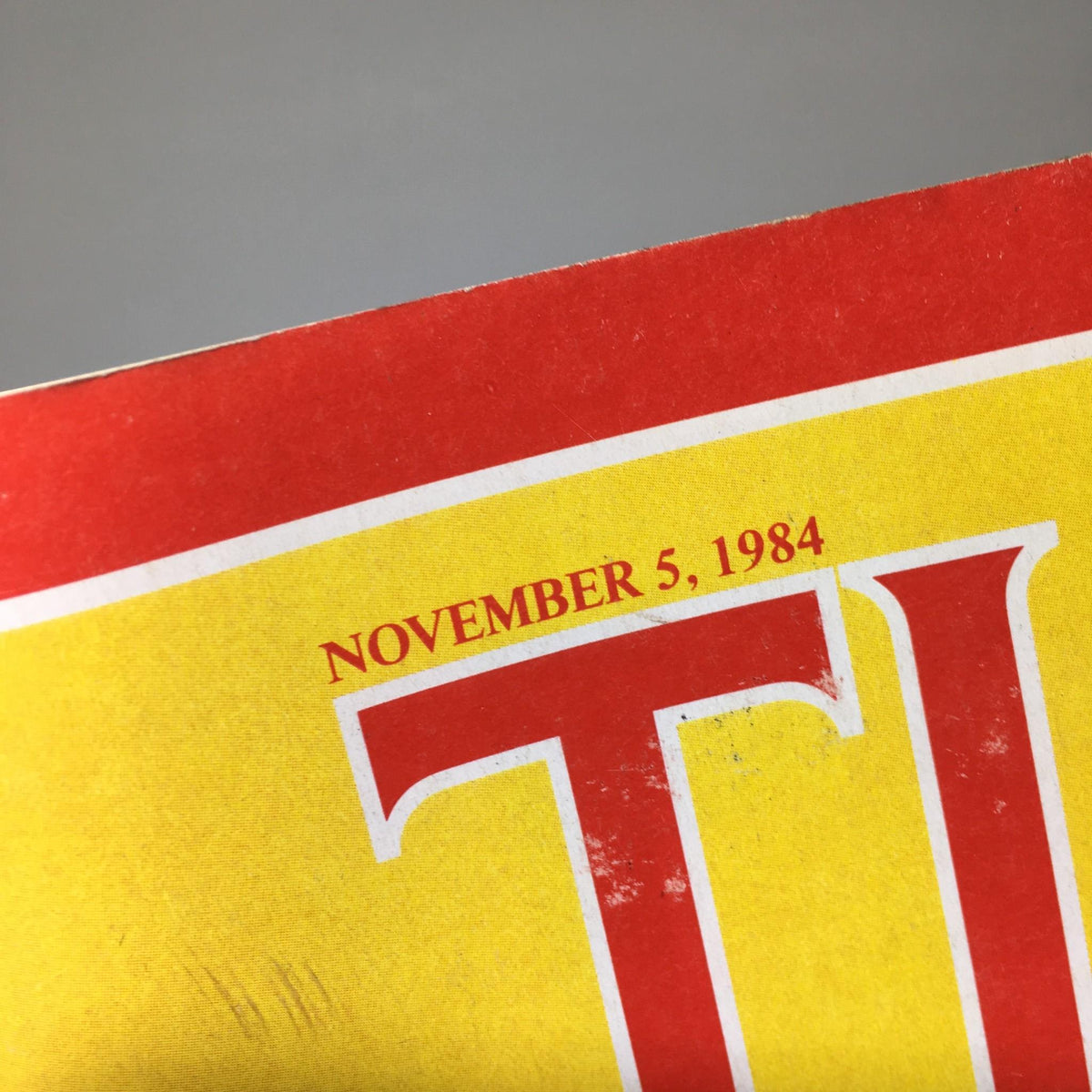Close-up image showing the publication date, November 5, 1984, on the cover of Time Magazine, titled 'Mind Your Manners! The New Concern with Civility'.