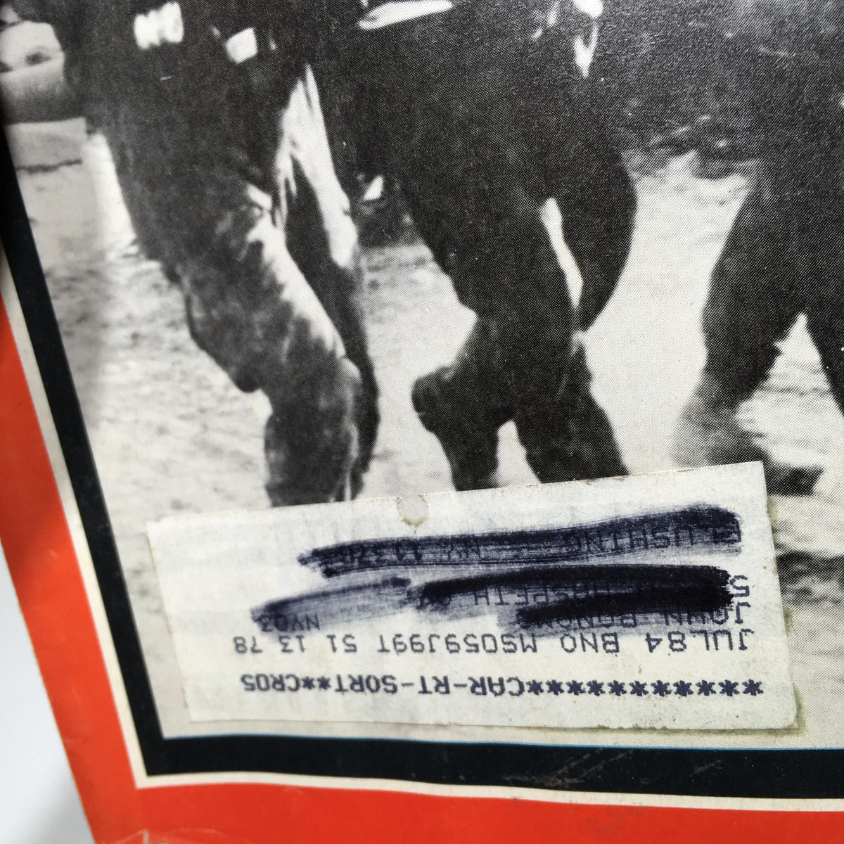 Detail of identifying label from Time Magazine Oct 31 1983, featuring the cover story 'Carnage In Beirut: Mideast Madness Hits the Marines', showcasing historical military context.